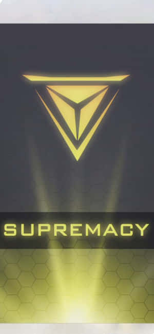 發光的金色三角形標誌，帶有 supremacy 文字，位於深色六邊形背景上。 — 電玩遊戲 GIF 壁紙