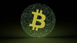 金色比特幣標誌被綠色二進制代碼包圍，深色背景 — 比特幣 GIF 壁紙