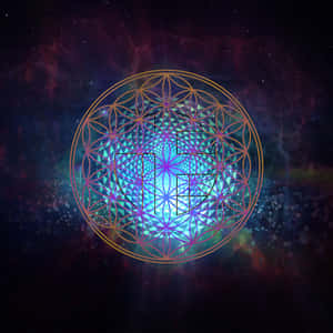金色生命之花符號在宇宙星雲中發光 — 唯美花卉 壁紙