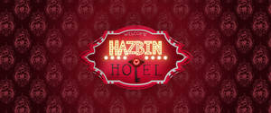 Hazbin Hotel 的霓虹燈招牌在華麗的紅色壁紙上。 — 地獄客棧 壁紙