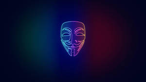 在深色漸變背景上發光的蓋伊·福克斯面具霓虹燈輪廓。 — 駭客面具 壁紙