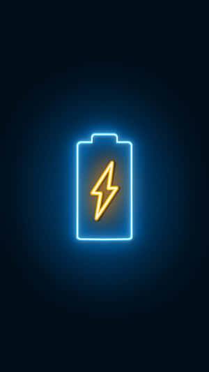 深色背景上帶有閃電的霓虹燈發光電池符號 — 霓虹 壁紙