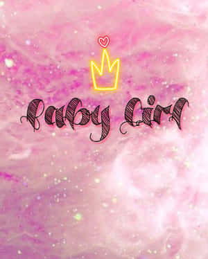 發光霓虹皇冠，心形在 'Baby Girl' 文字上方，粉紅色閃爍背景。 — 可愛粉色女孩 壁紙