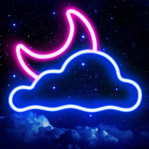 霓虹雲和月亮在繁星點點的夜空中發光，下方有真實的雲層。 — 高畫質月亮 壁紙