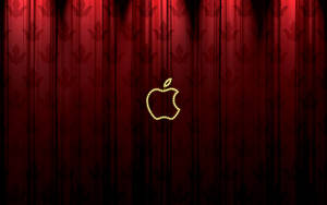 紅色圖案窗簾上的發光Apple標誌 — 桌面美學 壁紙
