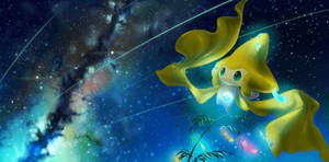 黃色頭髮的動漫角色漂浮在色彩繽紛的星空銀河中。 — 星星 壁紙