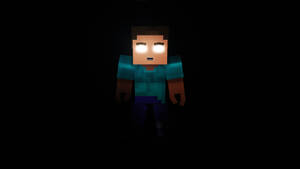 黑暗背景中發光眼睛的Minecraft角色 — 我的世界 壁紙