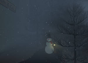 雪夜街道上發光眼睛的雪人拿著燈籠。 — 午夜 壁紙