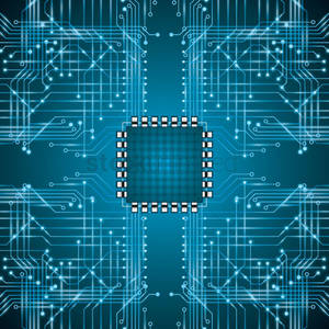 對稱電路板圖案上的發光藍色微晶片。 — 藍色美學電腦 壁紙