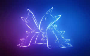 發光霓虹生物輪廓，有尖刺四肢，在藍紫色漸變背景上。 — 赤犬 壁紙