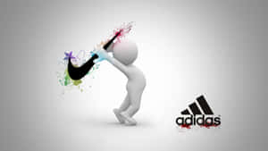 白色3D人物在Adidas標誌附近用彩色飛濺繪畫Nike勾號。 — 愛迪達 GIF 壁紙