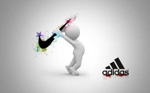白色3D人物在Adidas標誌附近擊中Nike勾號，伴隨油漆爆炸。 — 嗖嗖聲 壁紙