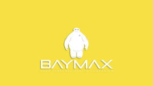白色Baymax機器人標誌，附有文字'Baymax Your Personal Health Companion'，背景為黃色。