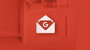 Gmail標誌在紅色牆上，帶有辦公室架子 — Off white 標誌 壁紙