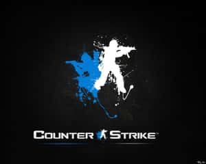 Counter Strike 標誌，帶有白色和藍色油漆飛濺的射手剪影。 — 電玩遊戲 GIF 壁紙