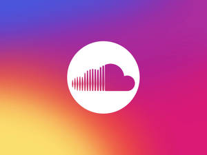 一個白色圓圈，帶有粉紅色雲朵和聲波標誌，背景是彩色漸變。 — Soundcloud 壁紙