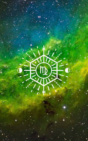 在色彩繽紛的星空背景上，以幾何太陽爆發設計呈現的白色處女座符號。 — OnePlus Pad Lite 壁紙