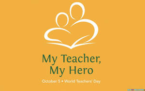 兩個人物在打開的書本上擁抱的白色標誌，文字為 My Teacher My Hero。 — 老師 壁紙
