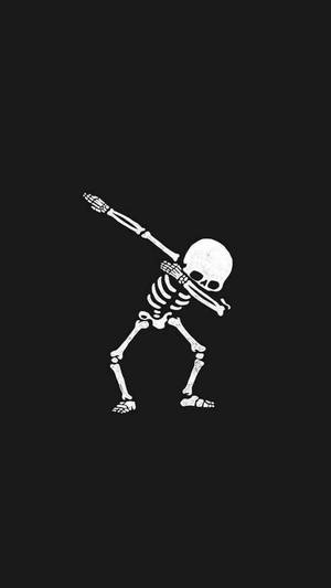 白色骷髏在黑色背景前跳 dab 舞 — 簡約暗黑美學 壁紙