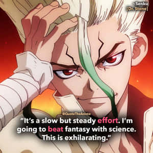 來自《Dr. Stone》的動漫角色千空，帶有堅定的表情和文字疊加。 — Dr.STONE 新石紀 壁紙