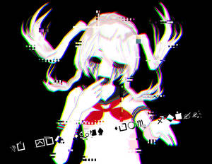 白髮紅蝴蝶結的動漫女孩，故障效果數位藝術 — 怪核 GIF 壁紙