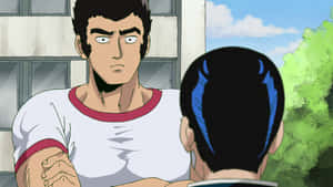 兩個動漫男子在戶外面對面對峙。 — 混沌武士 壁紙