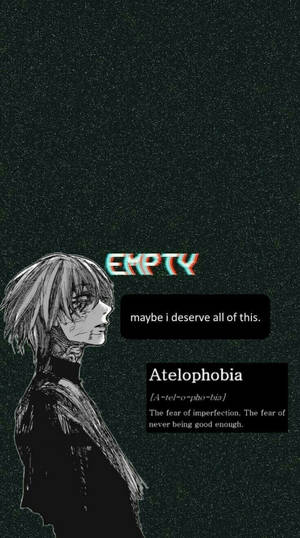 短發動漫角色向上看，文字定義atelophobia和故障風格的「EMPTY」。 — 悲傷語錄 壁紙