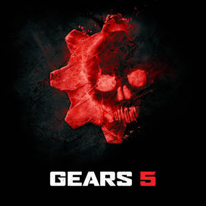 深色背景上Gears 5遊戲的紅色破碎齒輪頭骨標誌。 — 戰爭機器 壁紙
