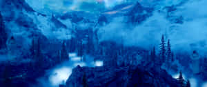 霧氣繚繞的山谷，發光的廢墟在繁星點點的夜空下。 — 上古卷軸 壁紙