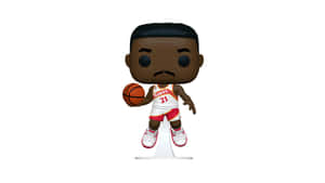 穿著老鷹隊球衣的Funko Pop籃球運動員拿著一個球。 — 運動 壁紙