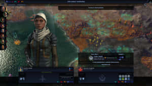 科幻遊戲外交畫面，包含一個女性角色和外星地形。 — 電玩遊戲 GIF 壁紙