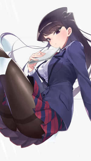 穿著校服的動漫女孩在風中看書。 — 可愛動漫女孩 壁紙