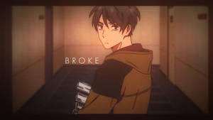 走廊中的動漫男孩，白色的「BROKE」字樣發光。 — 三島一八 壁紙