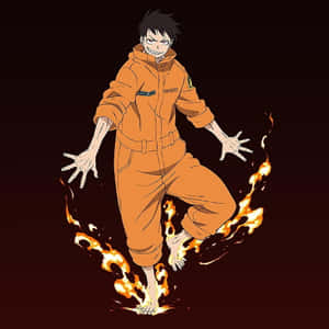 動漫忍者穿著橙色連身衣，在黑暗背景中被火焰包圍。 — NANA 動畫 壁紙
