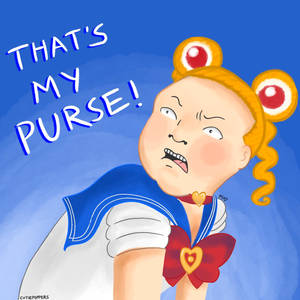 穿著水手服的動畫女孩憤怒地大喊「THAT'S MY PURSE!」 — 高畫質月亮 壁紙