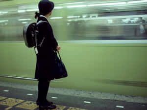 一個人在地鐵月台上等待，火車快速駛過。 — 日本 壁紙