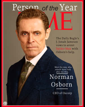 《時代》雜誌封面，諾曼·奧斯本穿著深色西裝，被選為年度風雲人物。 — 高譚 壁紙