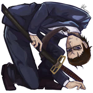 動漫西裝男跪著手持武士刀 — 櫻島麻衣 壁紙