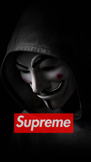 穿著連帽衫的人戴著蓋伊·福克斯面具，下方有紅色Supreme標誌。 — 酷炫至尊 壁紙