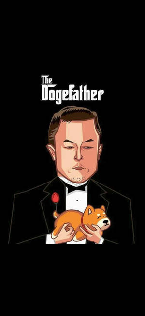 穿著燕尾服的卡通男人抱著拿著玫瑰的柴犬和「The Dogefather」文字。 — 狗狗藝術 壁紙