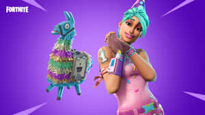 穿著生日服裝的Fortnite角色與皮納塔在紫色背景前 — 酷炫的《要塞英雄》 壁紙