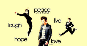穿著皮夾克的男人與漂浮的文字 peace love hope laugh — 魯夫微笑 壁紙