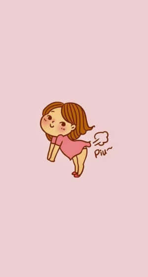 一個快樂的卡通女孩，伴隨著「Piu~」音效吹出一口氣。 — 放屁 壁紙
