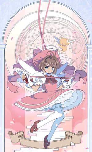 有翅膀和魔法杖的動漫女孩，穿著粉藍色魔法服裝 — 庫洛魔法使 壁紙