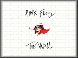 Pink Floyd《The Wall》專輯封面插圖，一個穿著紅色斗篷的卡通人物在白色磚牆上跳躍。 — 平克·弗洛伊德 壁紙