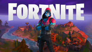 Fortnite角色眼睛發光，夜晚站在沿海島嶼上。 — 高對比 壁紙