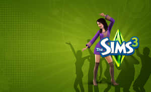 一個Sim角色在剪影和The Sims 3標誌的襯托下跳舞。 — 電玩遊戲 GIF 壁紙
