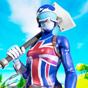 Fortnite角色穿著英國國旗服裝在晴朗天空下拿著鎬子 — 酷炫的《要塞英雄》 壁紙