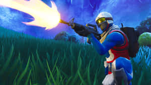 Fortnite角色在草地上發射武器 — 忍者 要塞英雄 壁紙