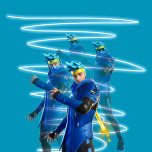 Fortnite忍者角色穿著藍色裝備旋轉，帶有發光的能量軌跡。 — 酷炫的《要塞英雄》 壁紙